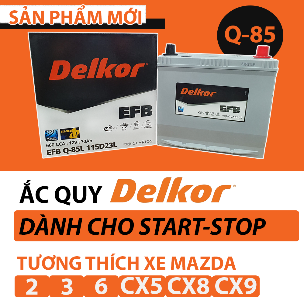 ắc quy Delkor Q85/115D23L dùng cho xe nào?